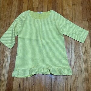 Lungo L’Arno Linen Mustard Yellow Striped Ruffle Lagen Look Tunic Size Medium